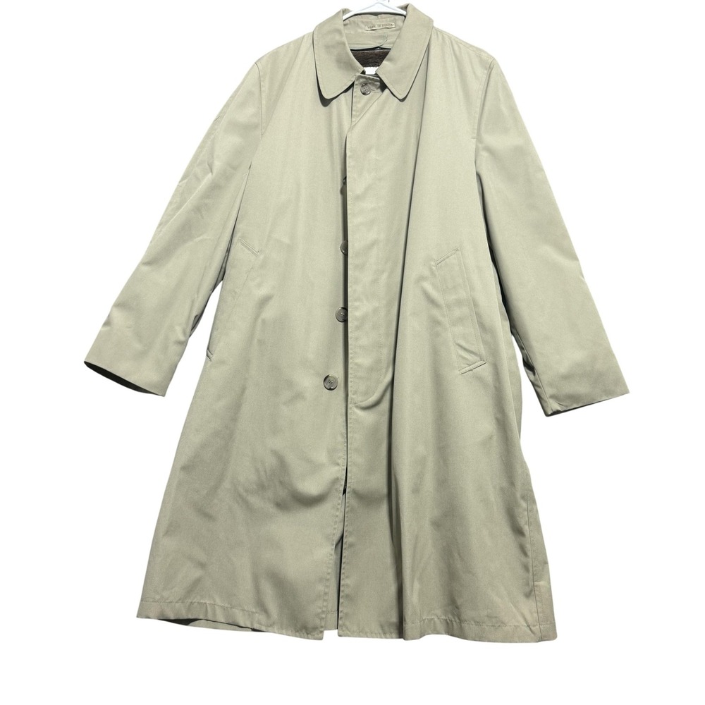 Raintamer Coat Mens 42 Regular Beige Raincoat Faux Fur Lined Button Front Raglan
